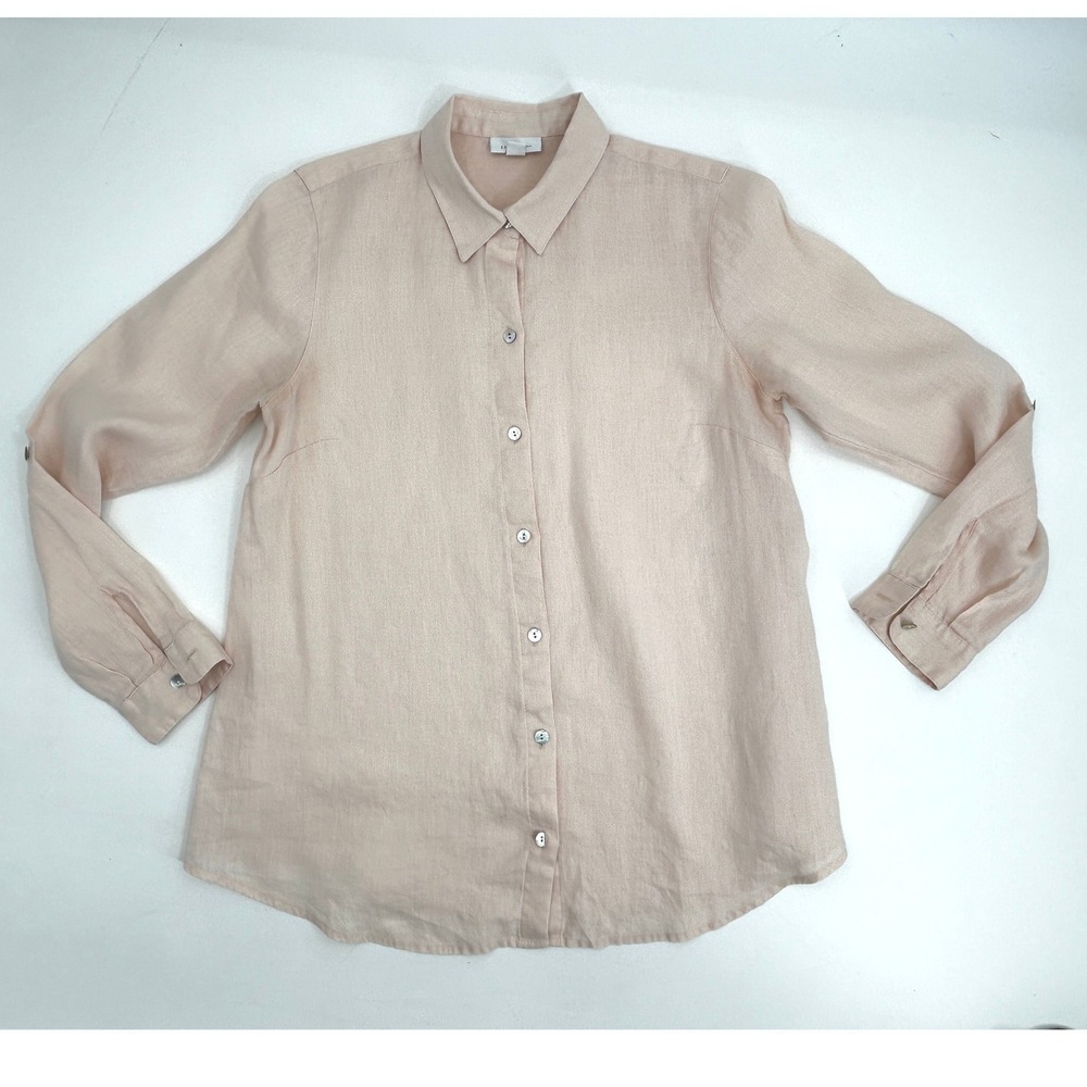 J Jill Womens Love Linen Blouse Peach Button Up Shirt Minimalist Quiet Luxury - Picture 4 of 9